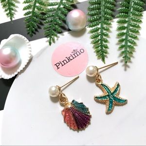 "Meet Mermaid" Shell & Star with Pearl Earrings
